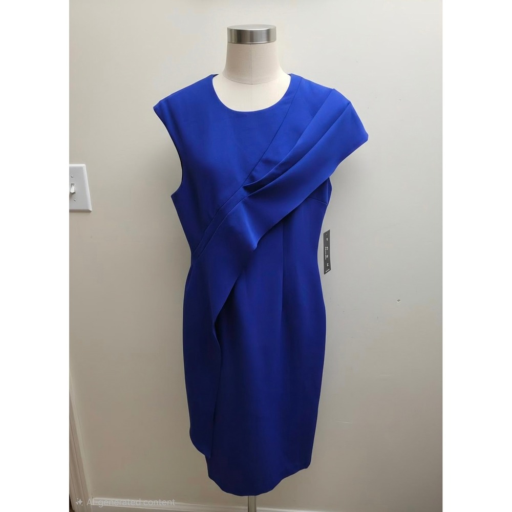 Posh Couture‎ Royal Blue Asymmetrical Draped Sheath Dress RTW155 Style 10450 XS